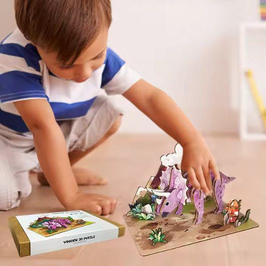🦖 Rompecabezas de Madera 3D - Triceratops