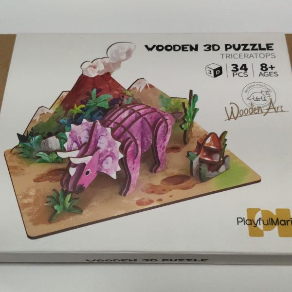 🦖 Rompecabezas de Madera 3D - Triceratops