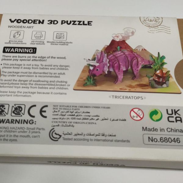 🦖 Rompecabezas de Madera 3D - Triceratops